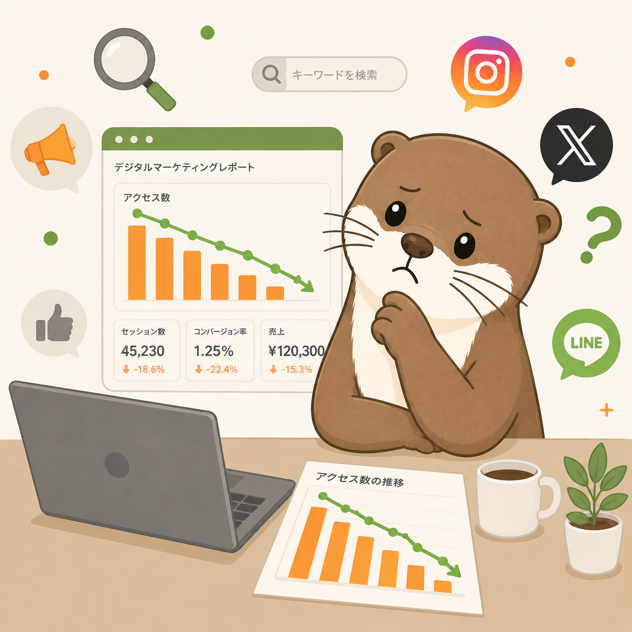 悩むイラスト